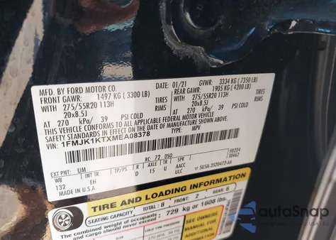 2021 Ford Expedition Limited Max из США, поврежденный, VIN 1FMJK1KTXMEA08378